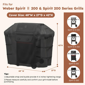 Waterproof MR. COVER outdoors over Weber Spirit II, guards against rain and snow