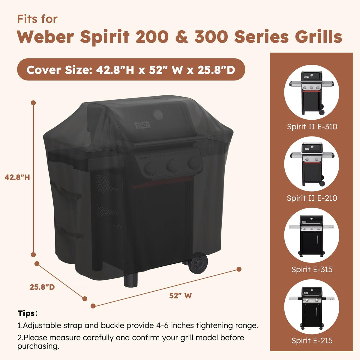 MR. COVER Weber Spirit II E310 cover with snug fit protects from rain