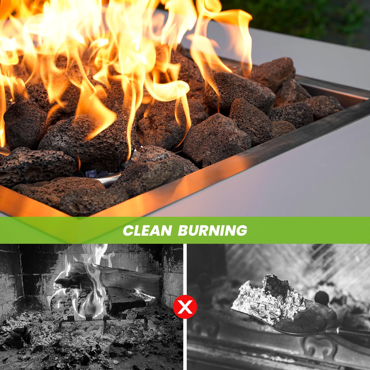 Natural landscape decor from Mr. Fireglass lava rocks adds texture and depth