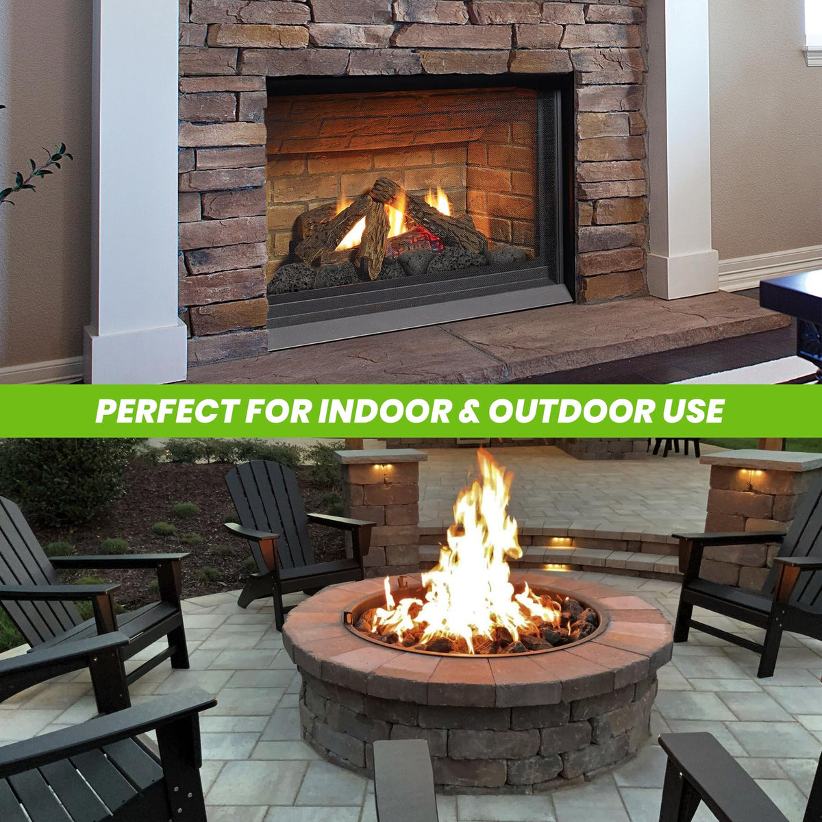 Large volcanic lava rocks provide durable, heat-resistant accents for indoor fireplaces