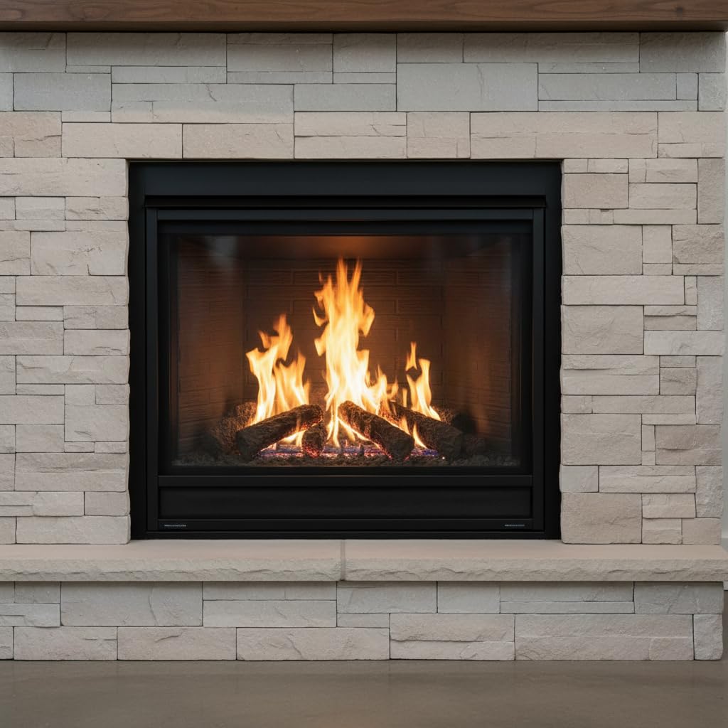 Mr. Fireglass lava rock used as fireplace enhancement with natural dark finish.