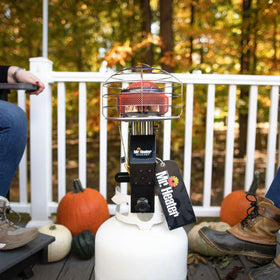 Mr Heater Original runs on a 20 lb propane tank.