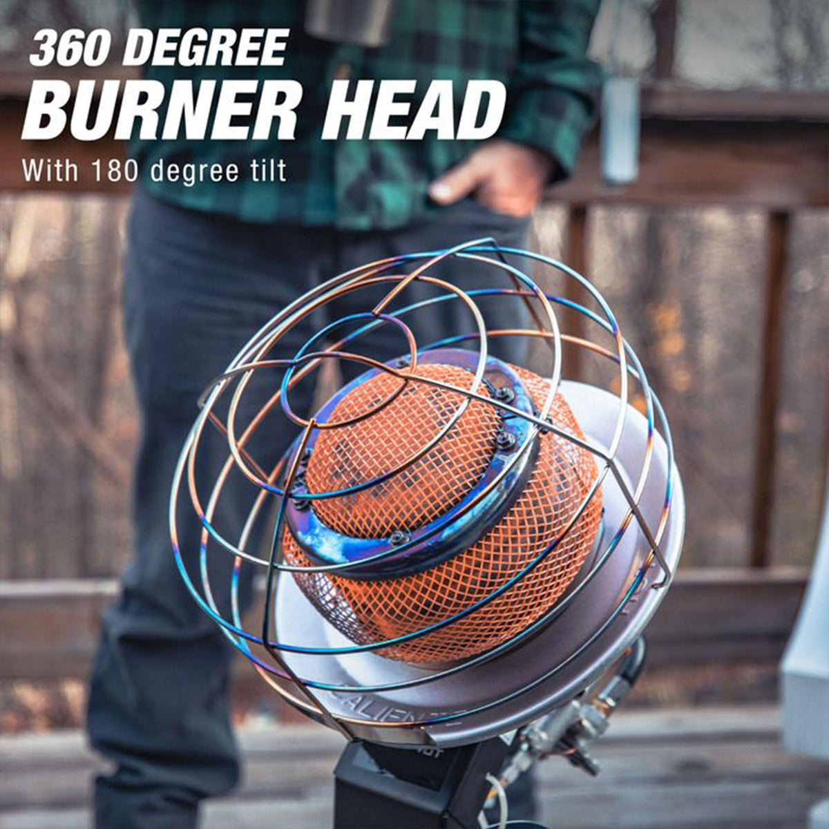 Mr Heater Original mounts to a 20 lb tank for portable outdoor heat.