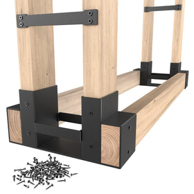 Mr IRONSTONE firewood rack brackets on an outdoor porch, ready to organize and dry wood