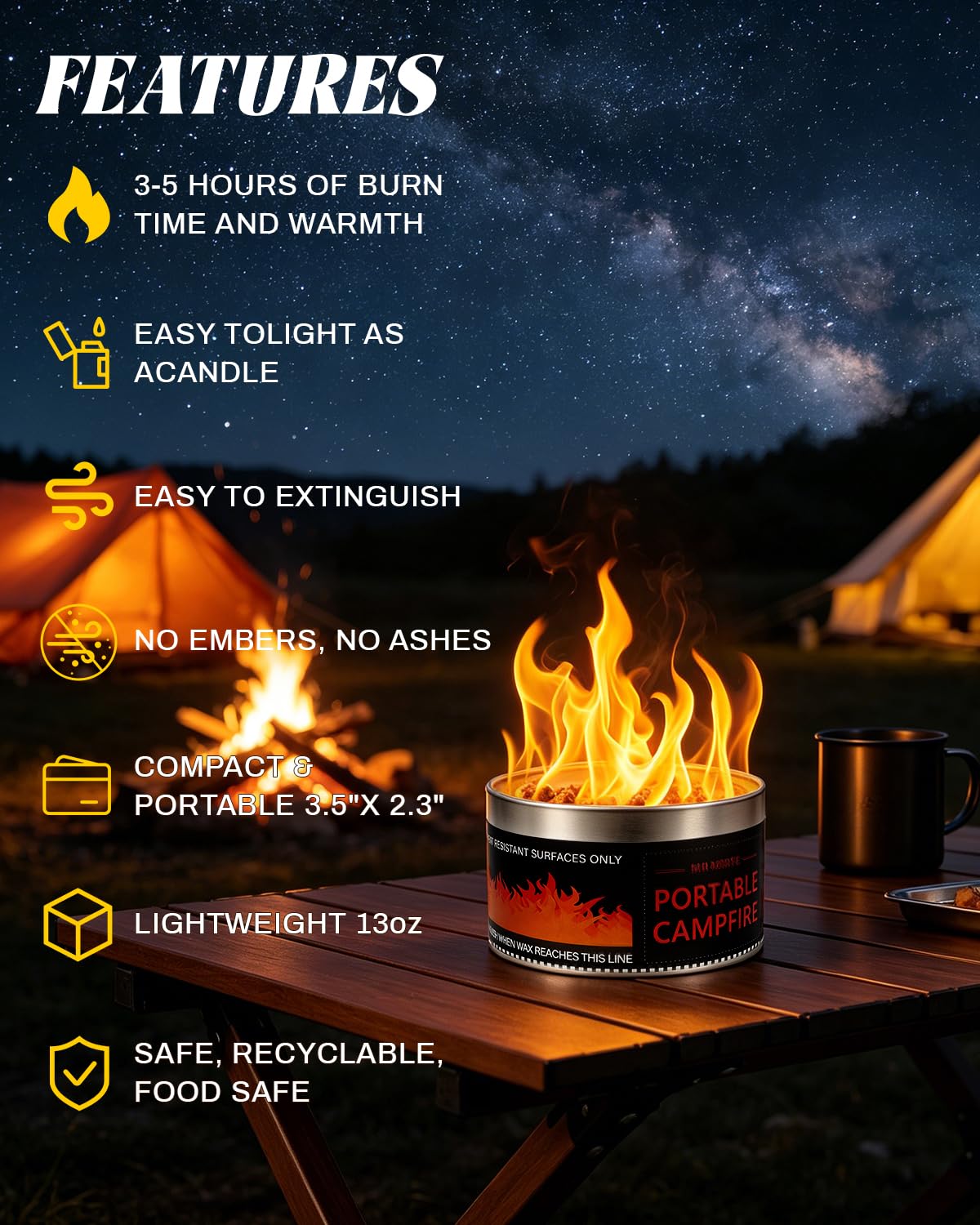 MR MIRYE lightweight fire pit ideal for travel and instant warmth.