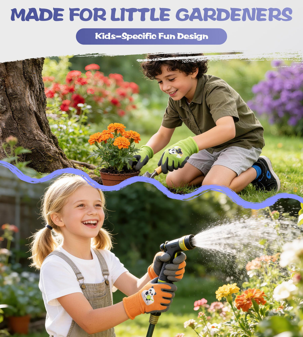 Mr Panda machine washable kids gardening gloves for easy cleaning