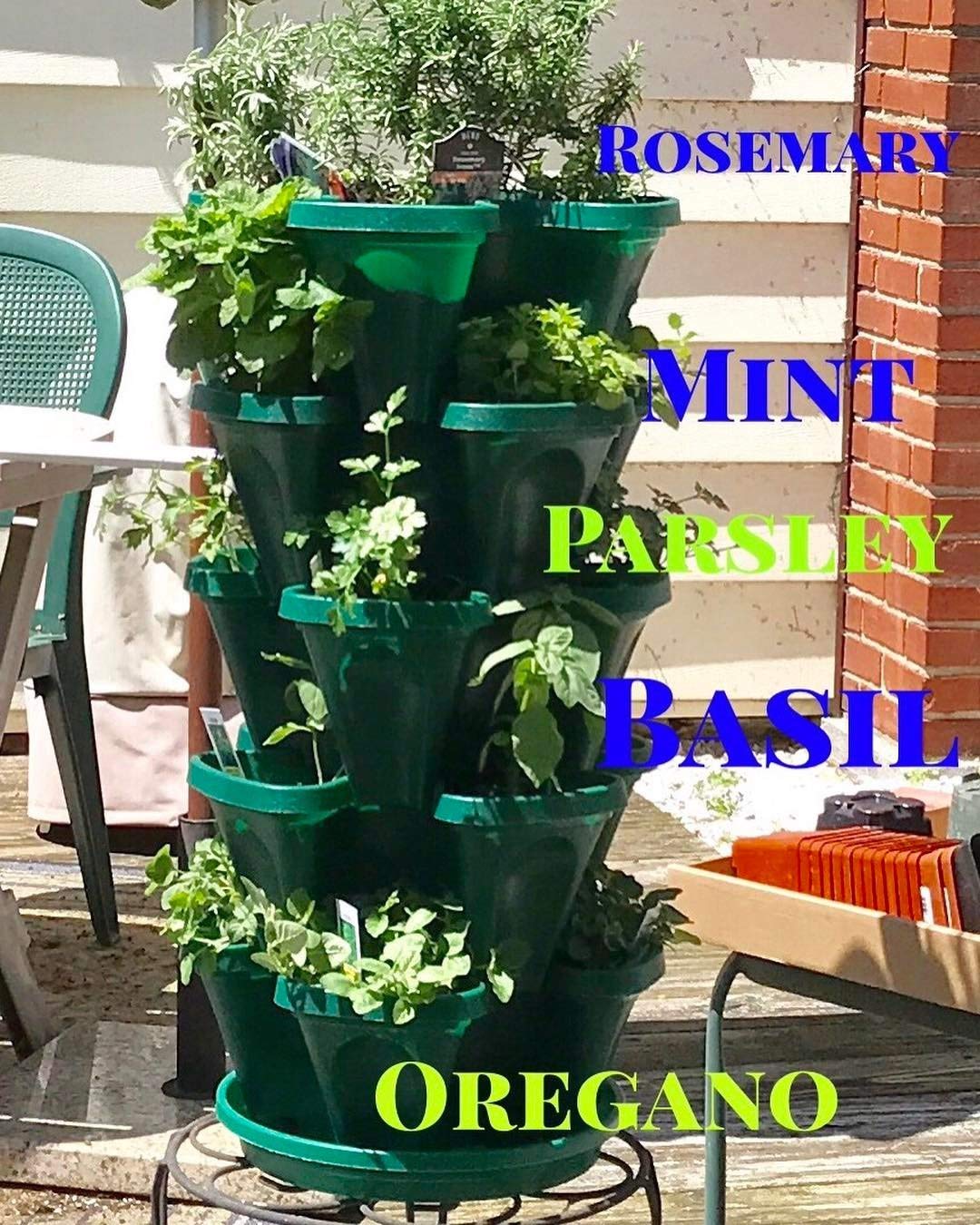 Mr. Stacky 1305-HG five-tier planter with strawberries and flowers