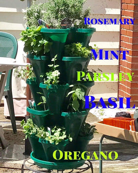 Mr. Stacky 1305-HG five-tier planter with strawberries and flowers