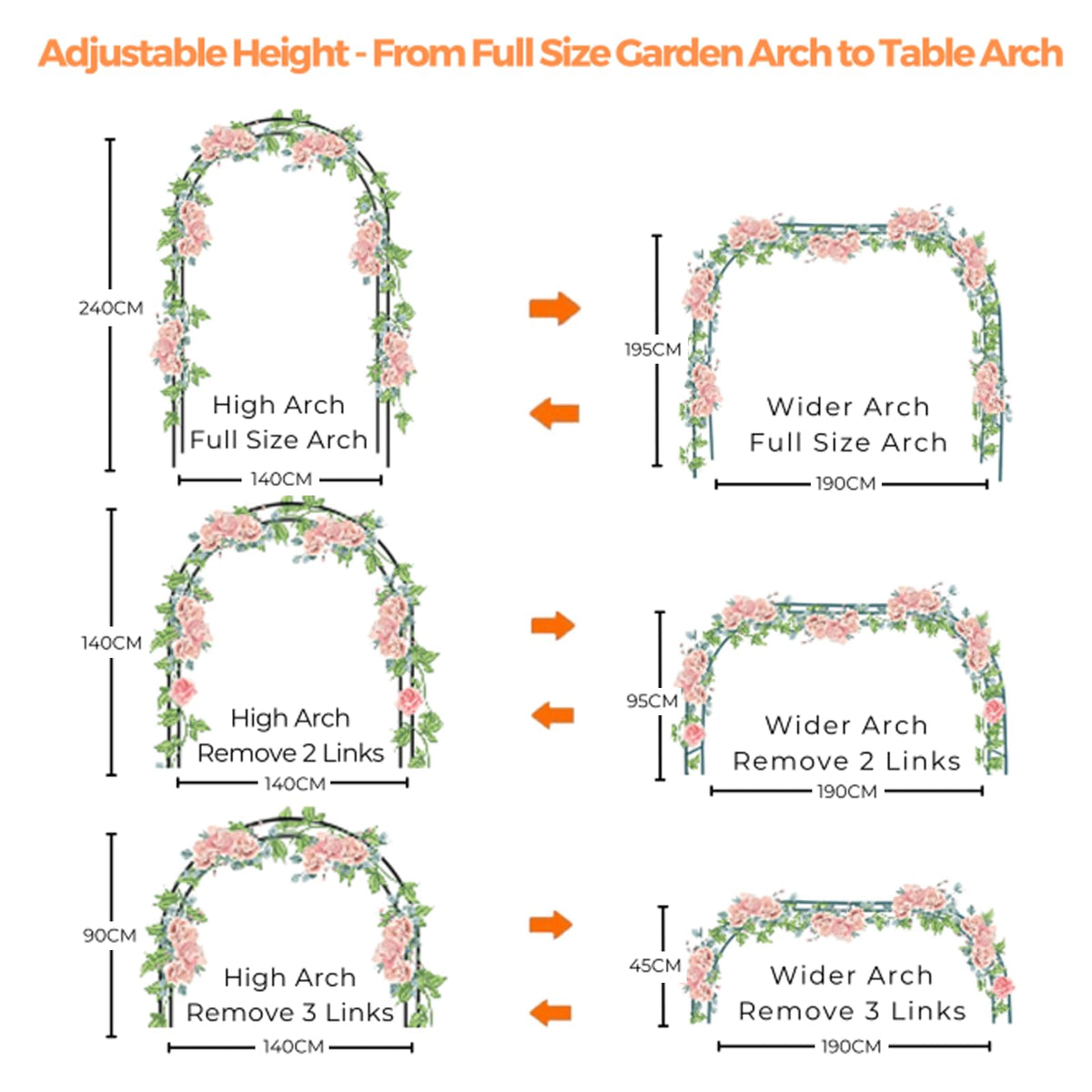 Mr.Ton garden arch wide 7.5ft by 6.4ft creates grand entryways.
