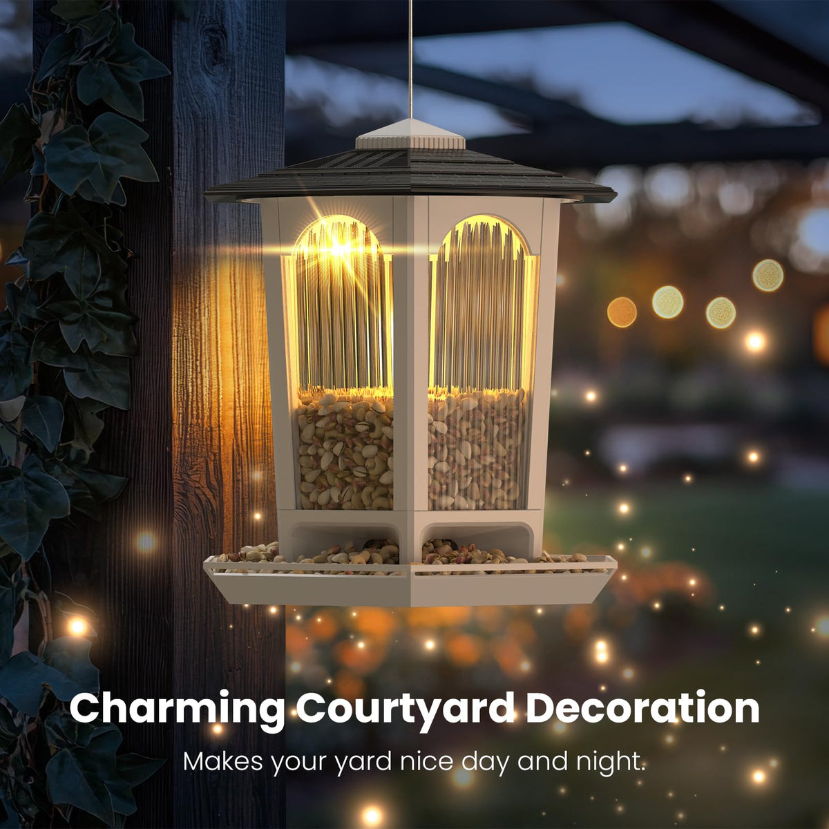 MrCrafts Nature LED lights twinkling at dusk attracting cardinals