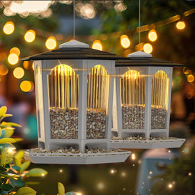 MrCrafts Nature solar bird feeder hanging outdoors showcasing minimalist design for yard decor