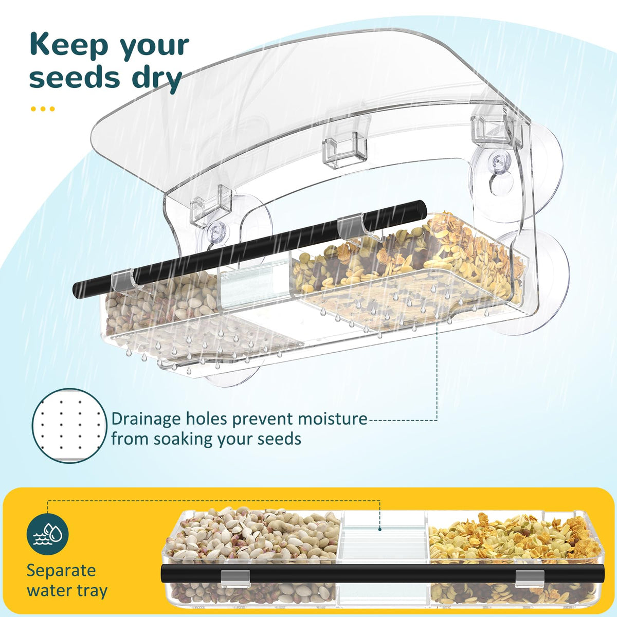 Mrcrafts window bird feeder offers multiple perches and feeding ports for easy access from different angles