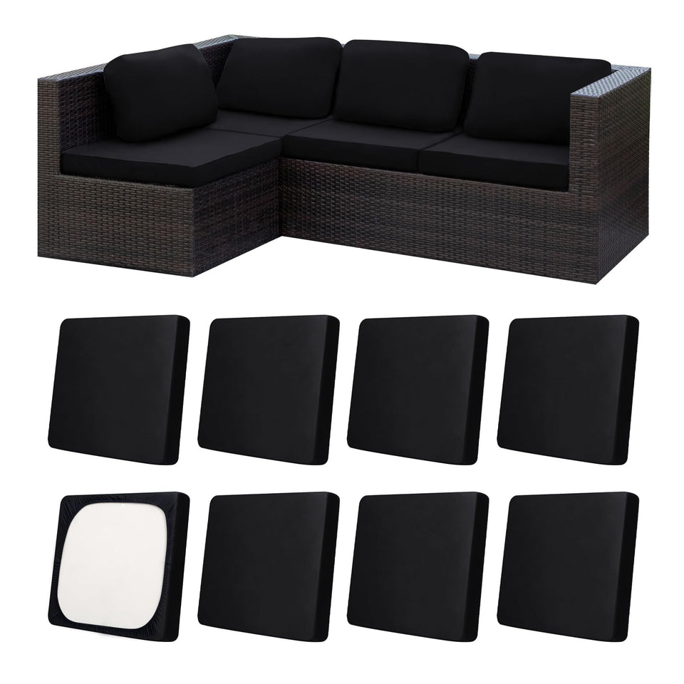 MRGSDL 8Pcs patio cushion covers in black for outdoor protection.