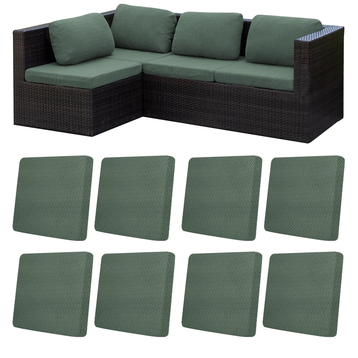 MRGSDL Matcha Green cushion cover close-up showing stretch fabric and snug fit for standard cushions