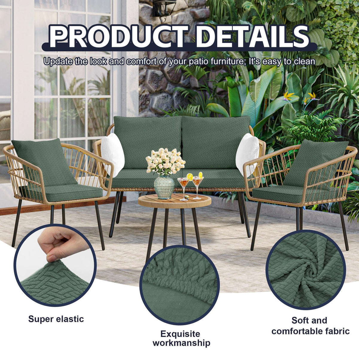 MRGSDL Matcha Green cushion cover laid flat to illustrate machine-washable fabric and quick dry