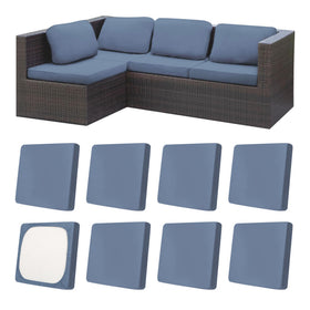 MRGSDL 8Pcs patio cushion covers grey-blue closeup shows durable stretch and soft touch