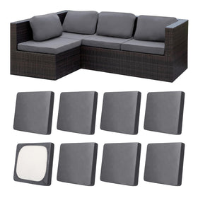 MRGSDL grey patio cushion covers, front view, durable stretch fit for outdoor sofas.