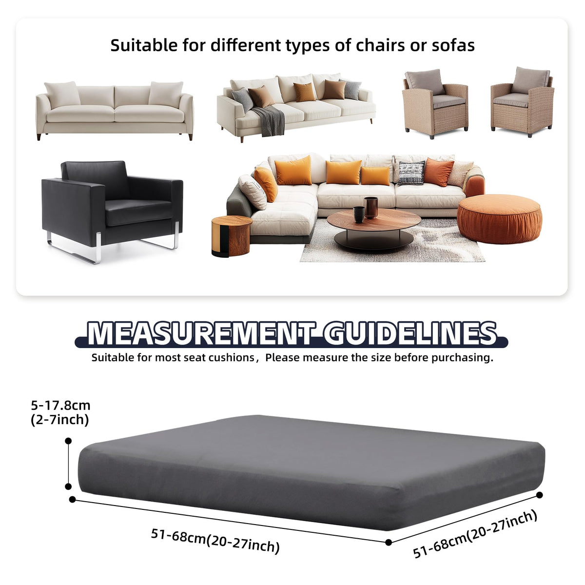 MRGSDL grey cushion covers close-up, soft stretch fabric for easy fit.