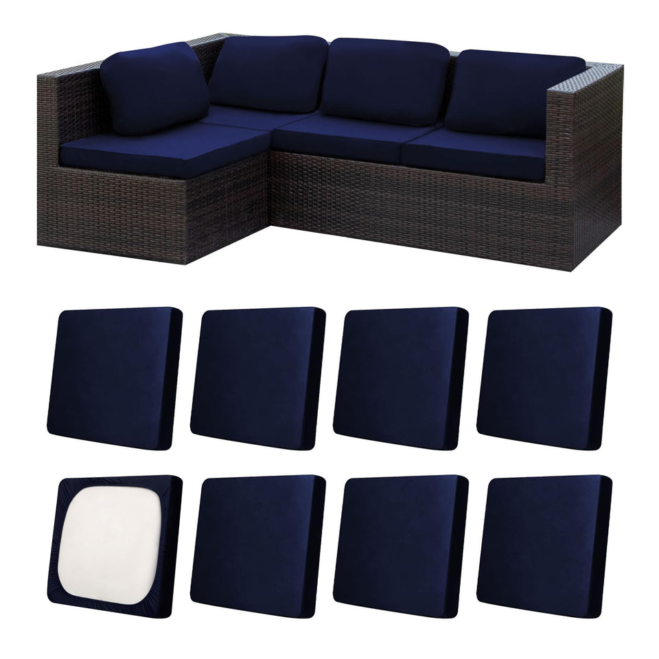 MRGSDL navy blue stretch cushion covers protecting outdoor furniture