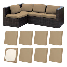 MRGSDL patio cushion cover khaki fabric close-up showing stretch fit for outdoor protection.