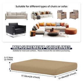 MRGSDL patio cushion cover khaki laid flat to illustrate flexible sizing for cushions 20–27 inches.