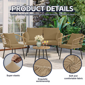 MRGSDL khaki cushion cover outdoors on sofa demonstrating easy-care, machine-washable material.