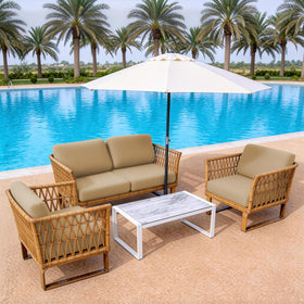 MRGSDL khaki patio cushion cover on a balcony showing quick-dry and durable fabric.