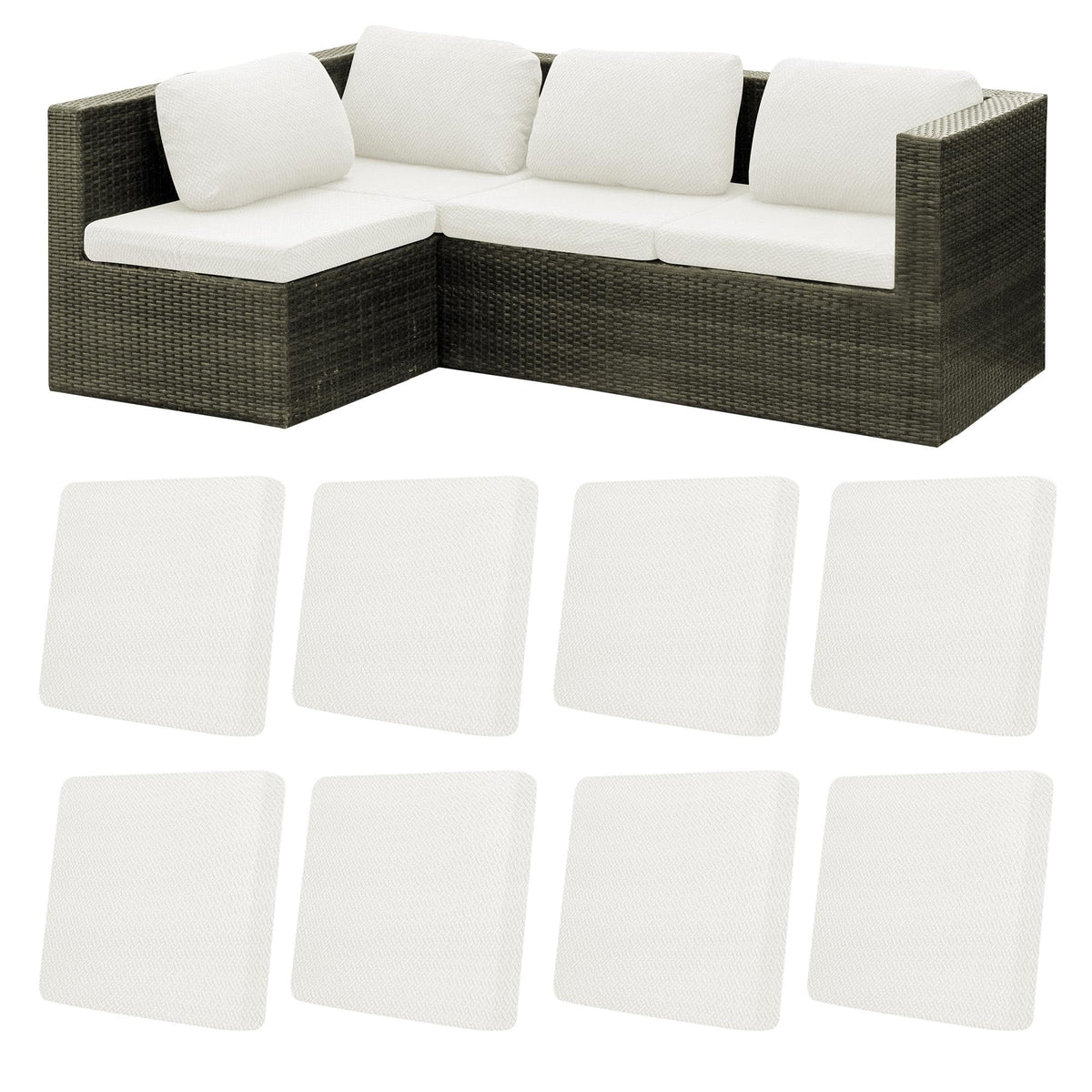 MRGSDL Starlink White patio cushion cover folded, 8 piece set visible for easy refresh.