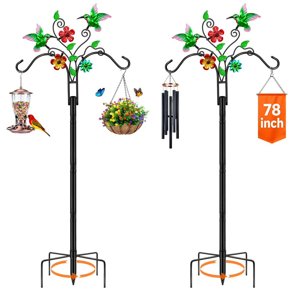 MRHEPHAESTUS double-shepherds-hook 78inch outdoor provides sturdy, adjustable support for bird feeders and plants.