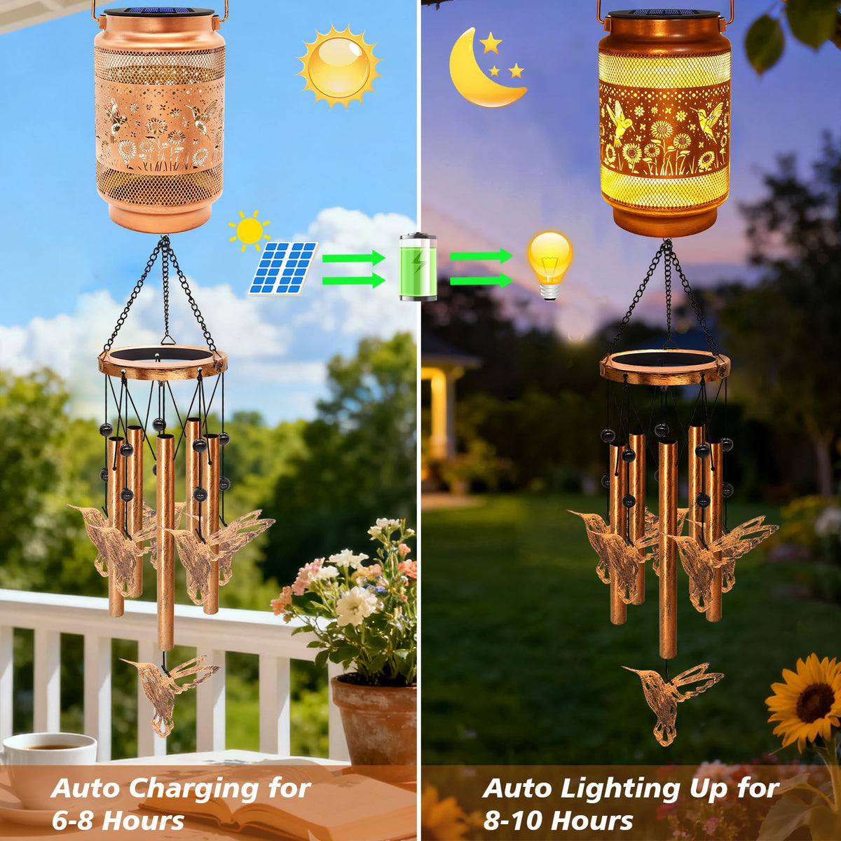 MRHEPHAESTUS five-tube aluminium chime produces a gentle breeze melody.