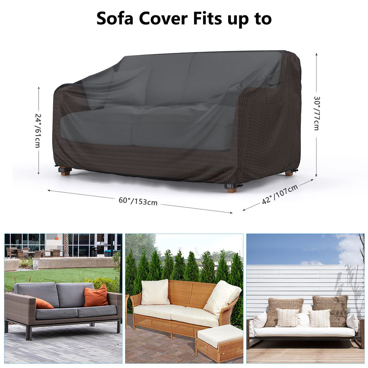 Mrrihand heavy-duty patio sofa cover back view protecting cushions from sun and moisture.