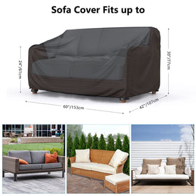 Mrrihand heavy-duty patio sofa cover back view protecting cushions from sun and moisture.