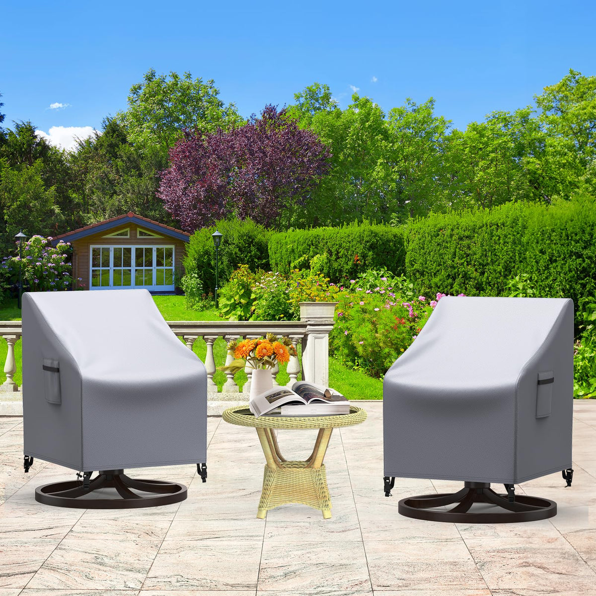 Mrrihand patio chair cover fit guide shows proper sizing for your chair.