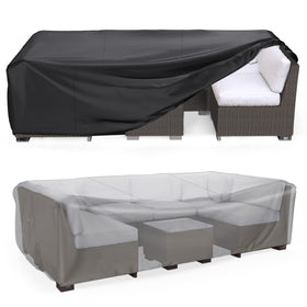 Mrrihand patio cover on a sectional set, 107 L x 81 W x 27.9 H, protecting from weather.