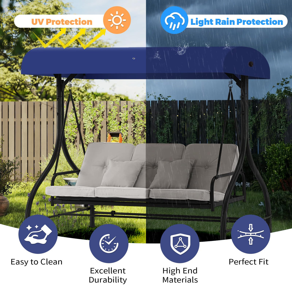 Mrsenloi durable outdoor canopy, GT porch swing, withstands sun and rain