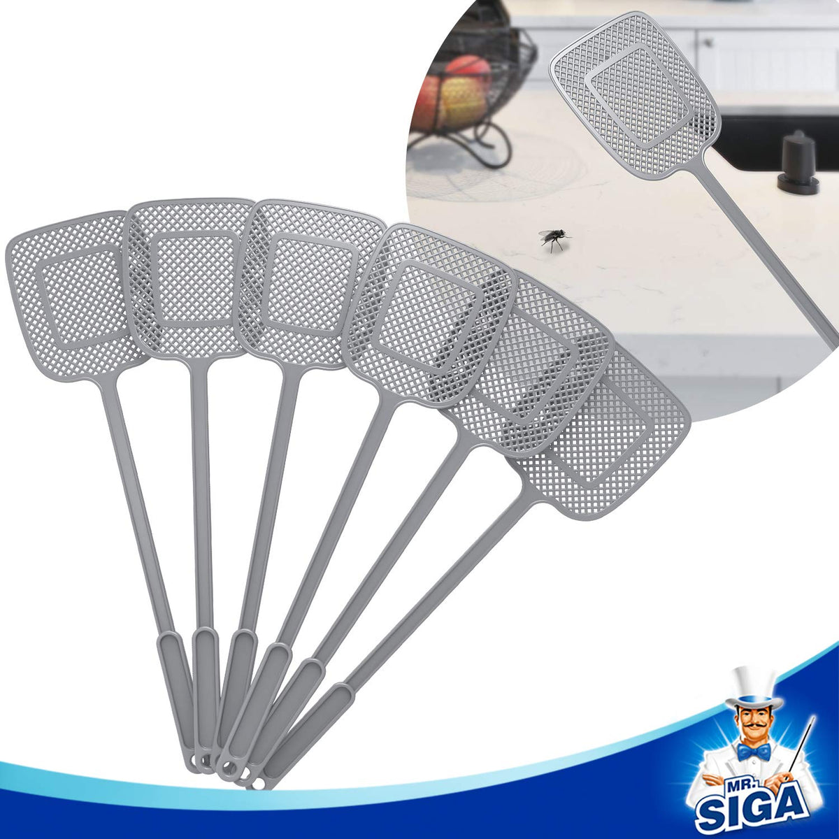 MR.SIGA fly swatter with ergonomic grip for comfortable use.