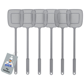 MR.SIGA heavy-duty fly swatter with long gray handle for easy reach and pest control.