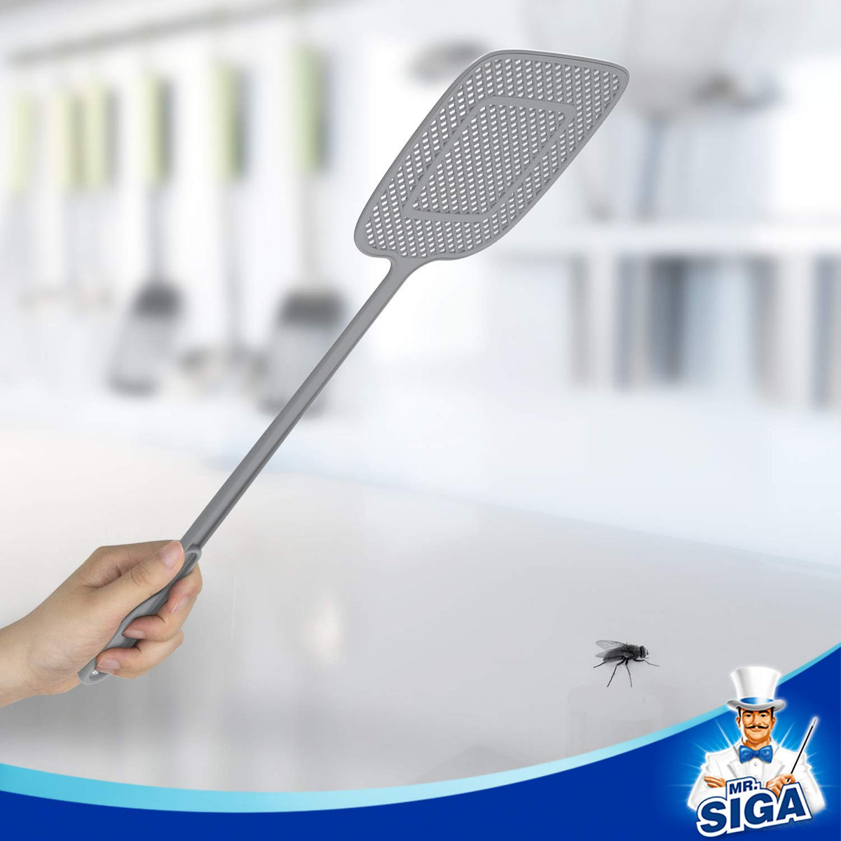 MR.SIGA versatile fly swatter for kitchen, patio, office, and classroom.