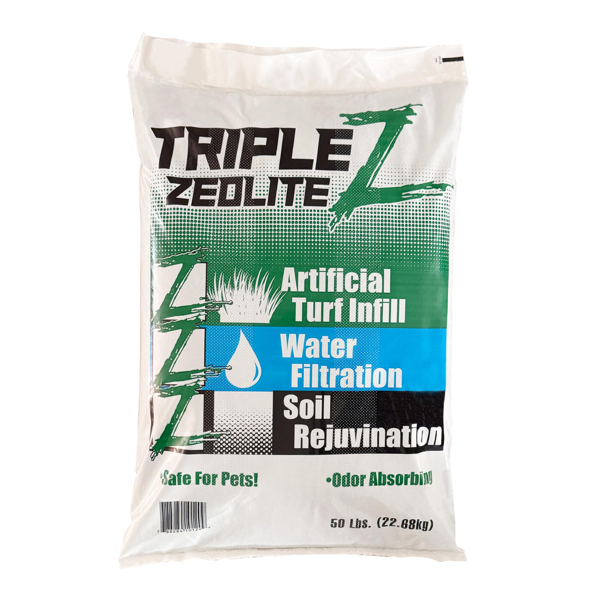MSI Triple Z Zeolite bag on lush lawn improves soil moisture and turf vitality.