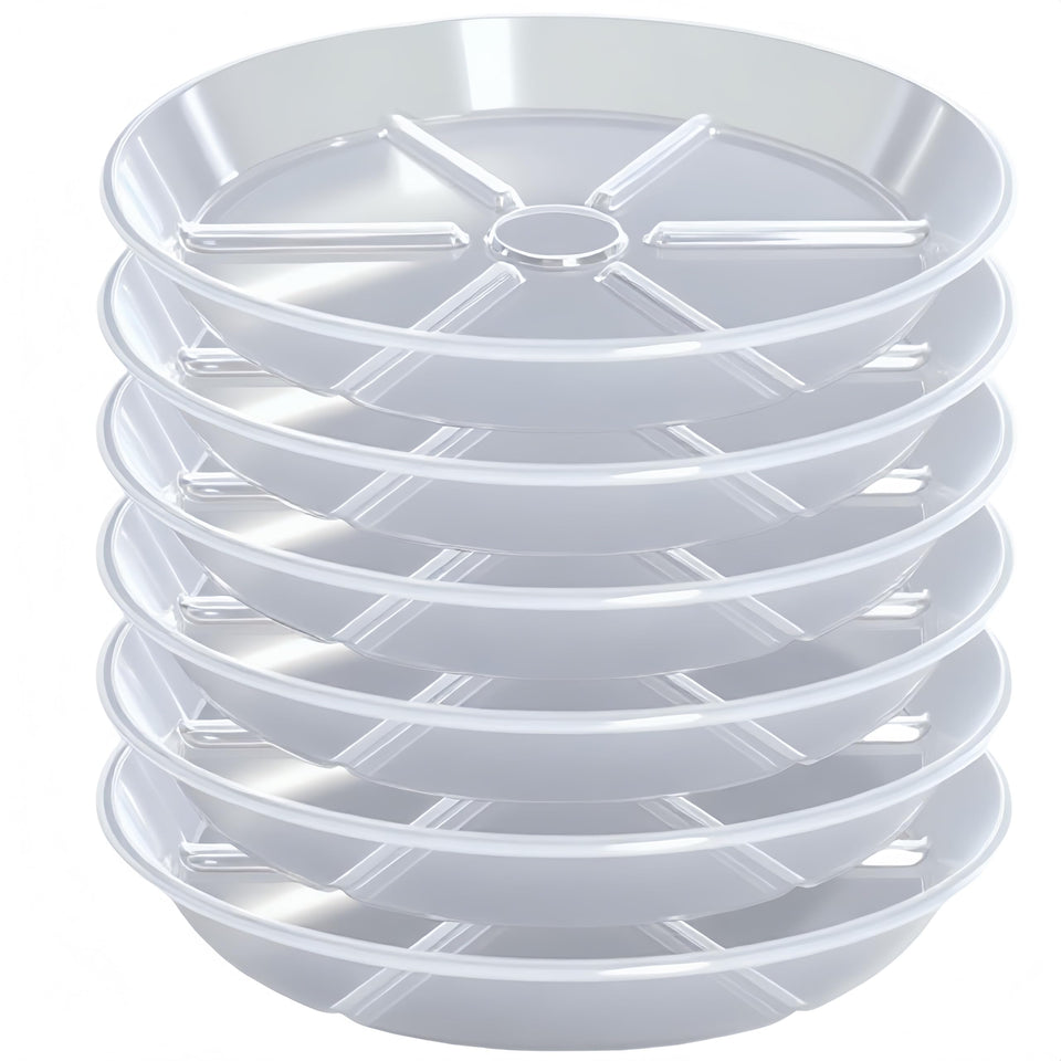 MSKIAUO 8-inch clear plant saucer top view showing drainage-friendly design