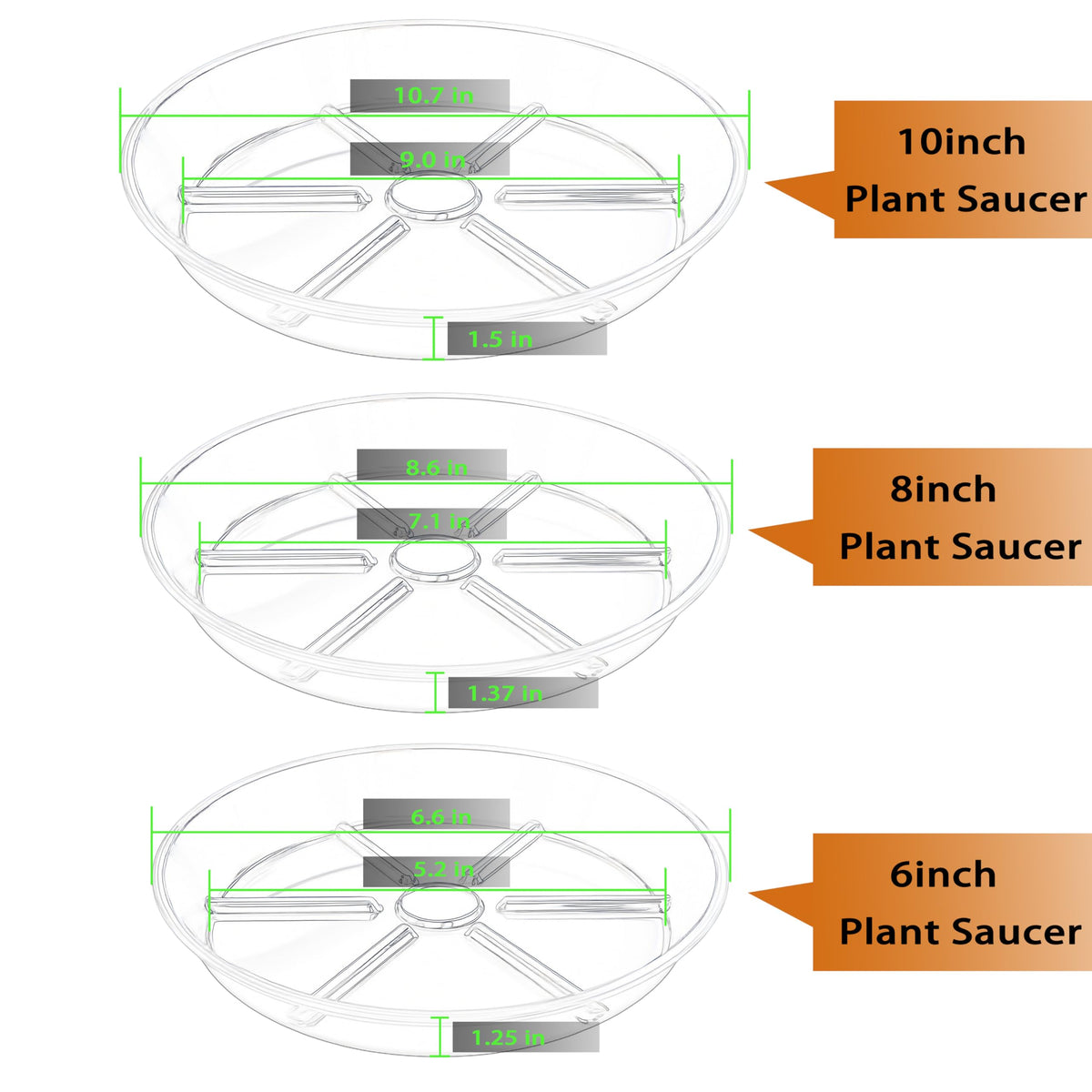 MSKIAUO plant saucer clear 8-inch sturdy drip tray for outdoor pots
