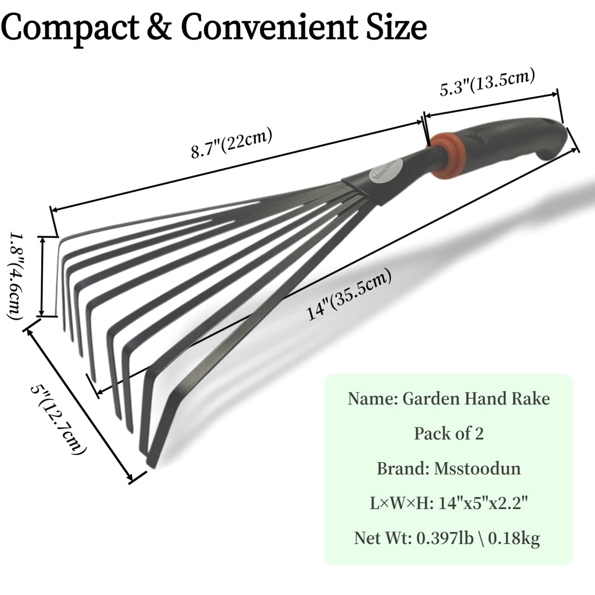 Msstoodun garden hand rake dual-pack ideal for quick yard cleanup.