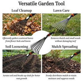 Msstoodun yard cleanup multi task rake for leaves and soil.