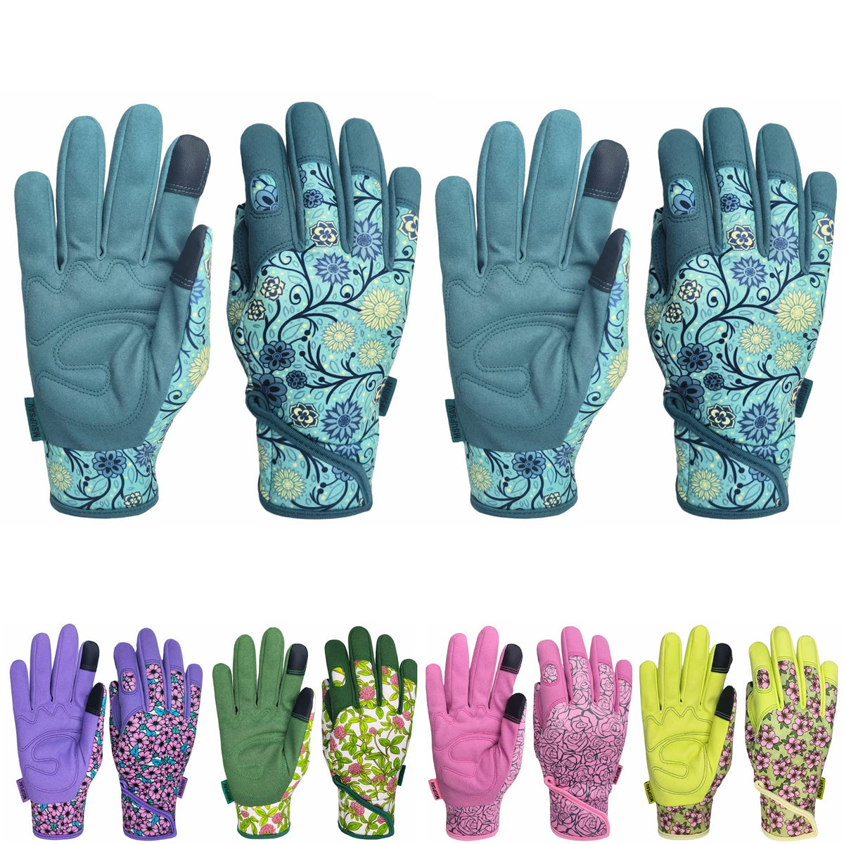 MSUPSAV garden gloves lake-blue palm padding for durable gardening comfort.