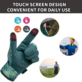 Thumb and forefinger touchscreen compatible for phone use while gardening.