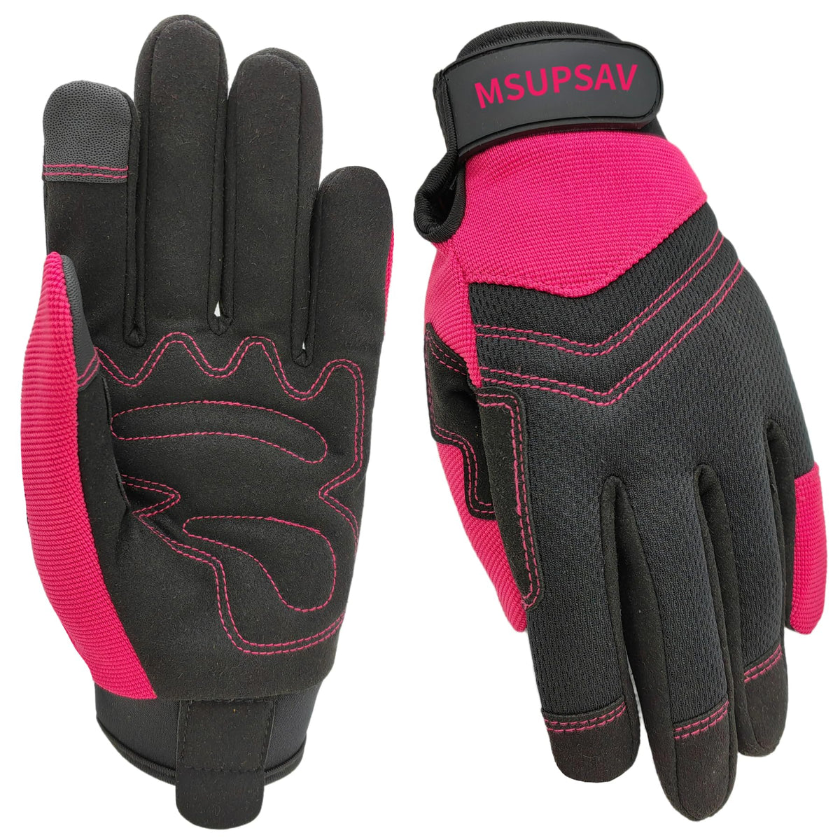 MSUPSAV women's large pink gloves back view showing breathable stretch fabric for flexible wear
