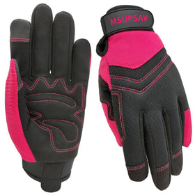 MSUPSAV women's large pink gloves back view showing breathable stretch fabric for flexible wear