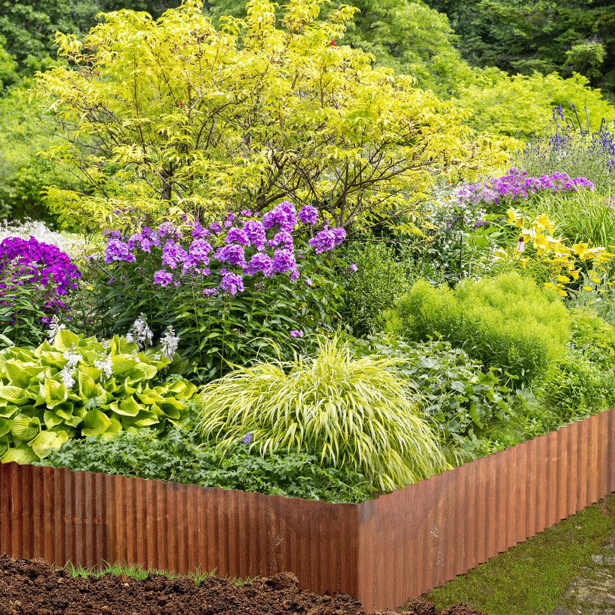 MTART flexible edging shaped into curves for creative garden design.