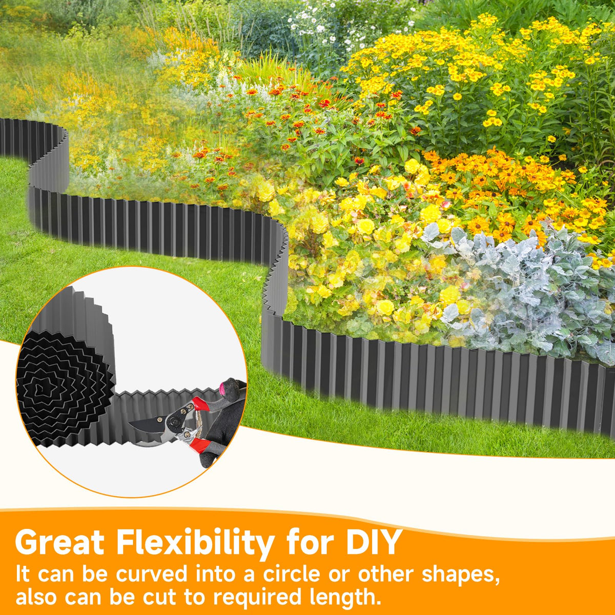 MTART black edging defines a garden path with clean, long-lasting lines.