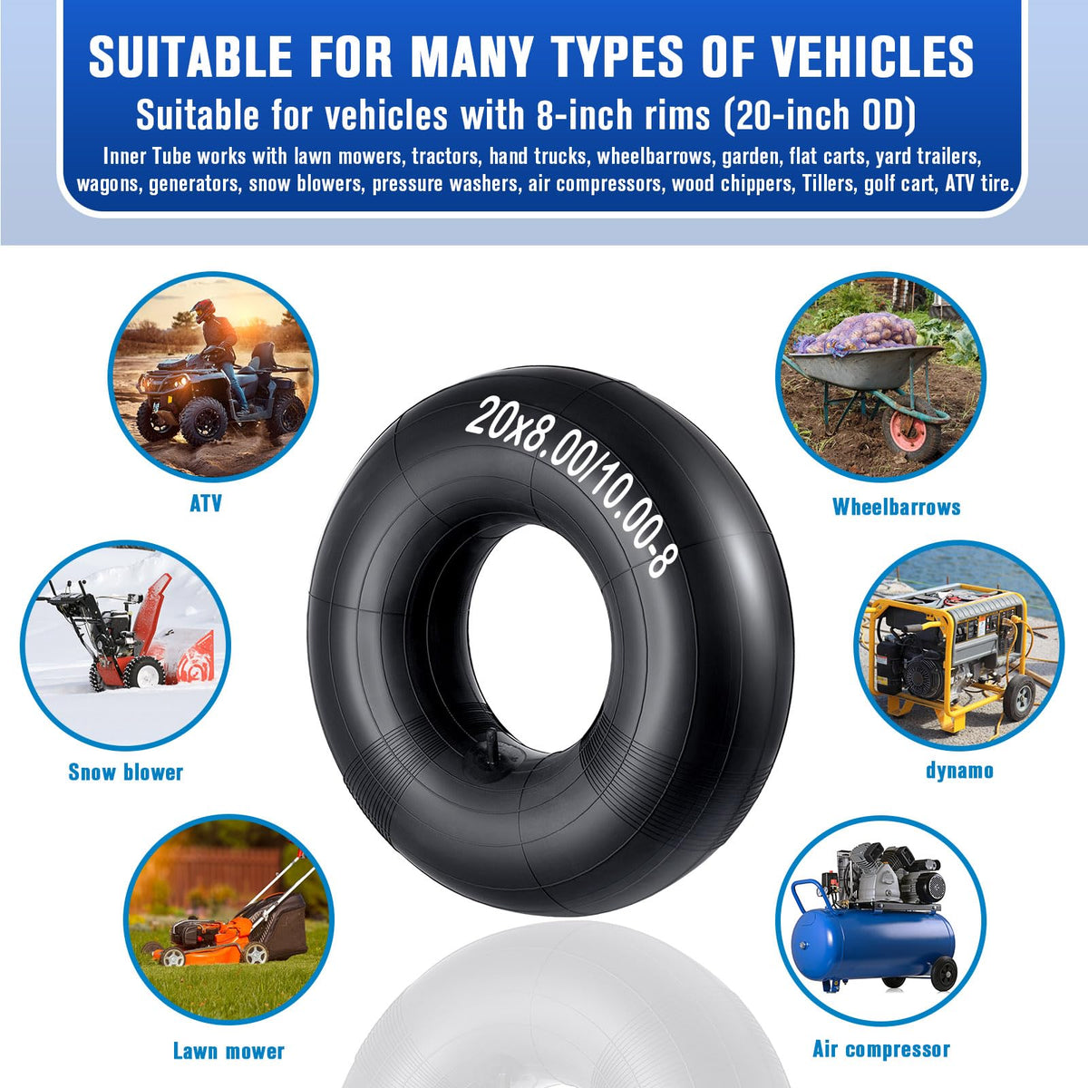 MTAW XEK inner tube 20x8-8 with TR13 stem for lawn tractors.